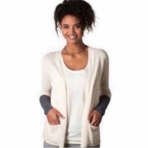 Toad & Co Linen Blend Postcard Cardigan Long Sleeve Size XL White Grey